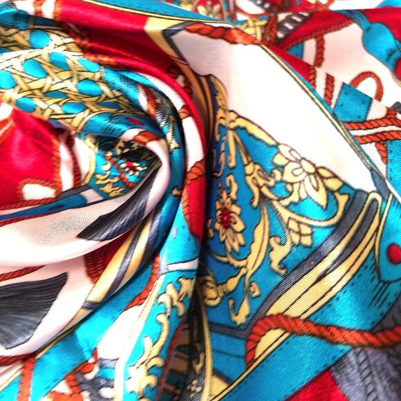 Scarf 19" x 19" Square Satin NEW print neckerchief blue-red - Picture 1 of 4